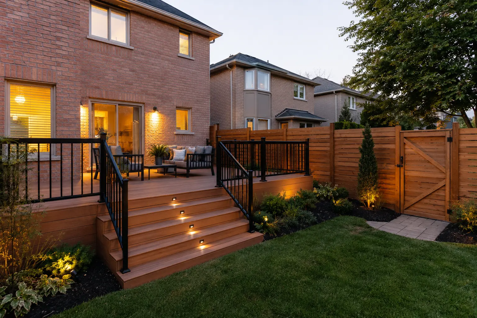 Private Backyard Deck and Fence Renewal landscaping project in Brampton