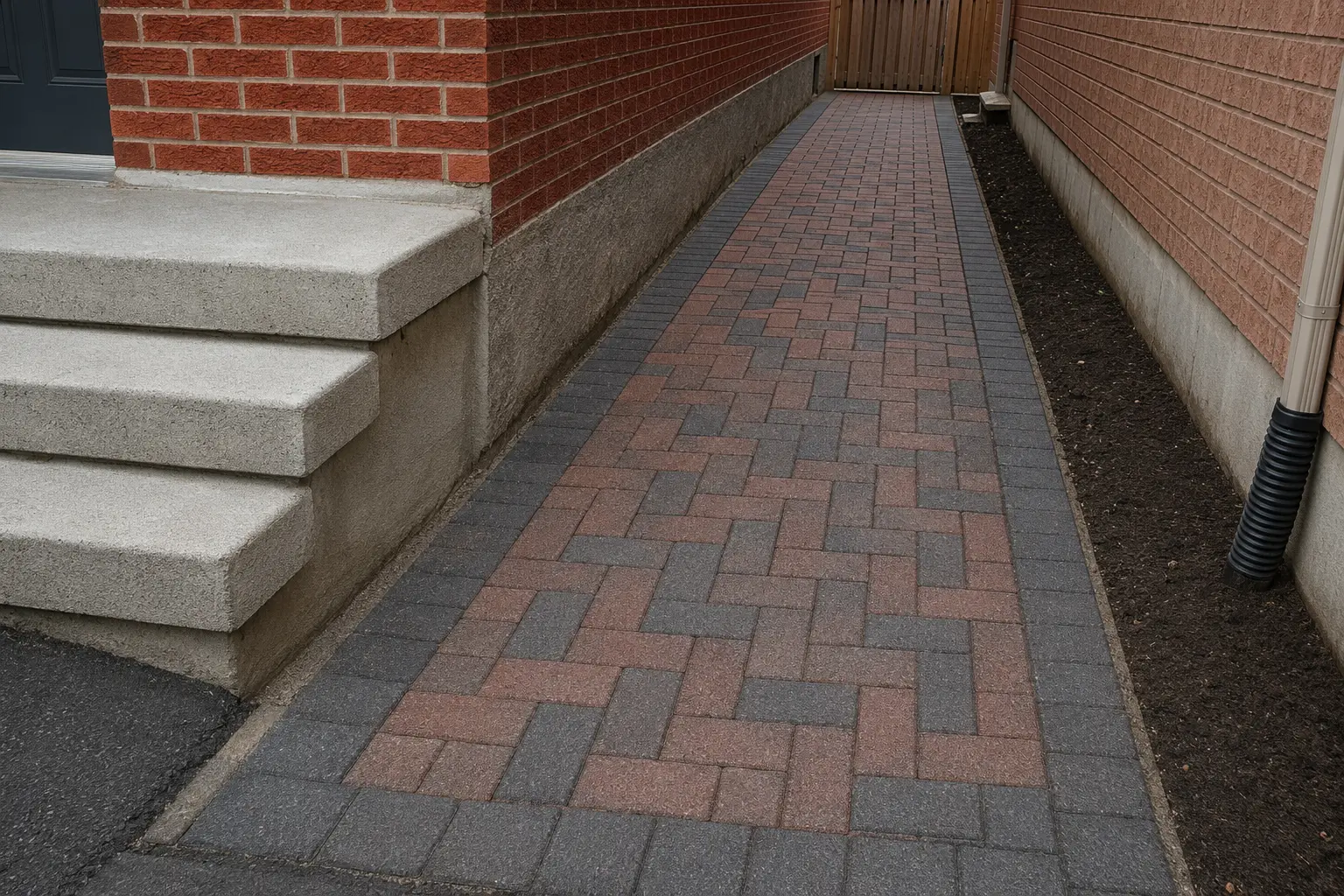 Sunken Interlock Walkway Repair landscaping project in Brampton